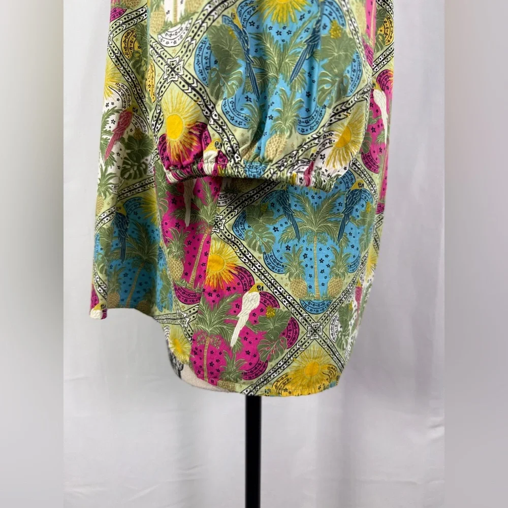 LOFT Tropical Floral Print Blouse Women’s M Boho Puff Sleeve Cotton Blend Top